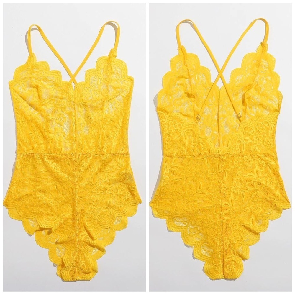 New Sexy Yellow Lace Teddy Bodysuit - Picture 2 of 6